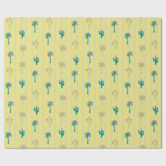 Schattigee Retro Cactus & Palmbomen Gift Wrap Pape Cadeaupapier (Vlak)