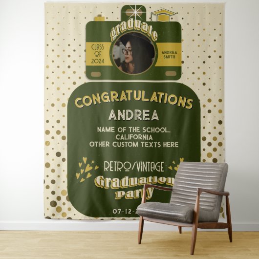 Schattigee Retro Camera Art Stippen Afstuderen Fot Wandkleed (In situ)