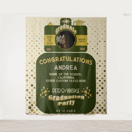 Schattigee Retro Camera Art Stippen Afstuderen Fot Wandkleed (Voorkant)