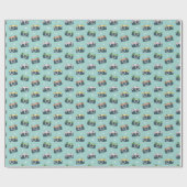 Schattigee Retro Camera's op lichtblauw Cadeaupapier (Vlak)