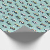 Schattigee Retro Camera's op lichtblauw Cadeaupapier (Hoek)