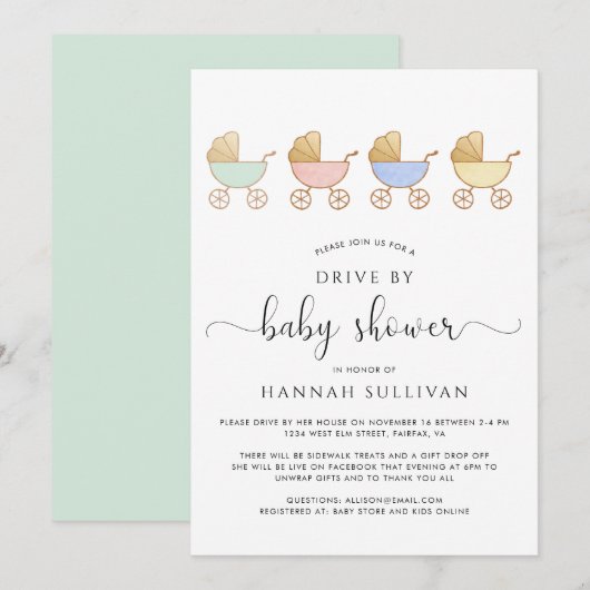 Schattigee Retro Carriages Parade Drive Door Baby Kaart (Voorkant / Achterkant)