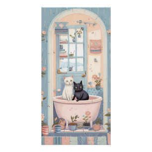 Schattigee Retro Cat en Kitten in de Bath Perfect Poster