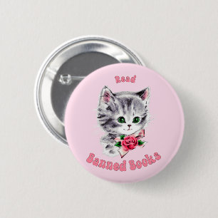 Schattigee Retro Cat - Lees verboden boeken Ronde Button 5,7 Cm