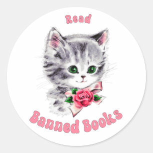 Schattigee Retro Cat - Lees verboden boeken Ronde Sticker