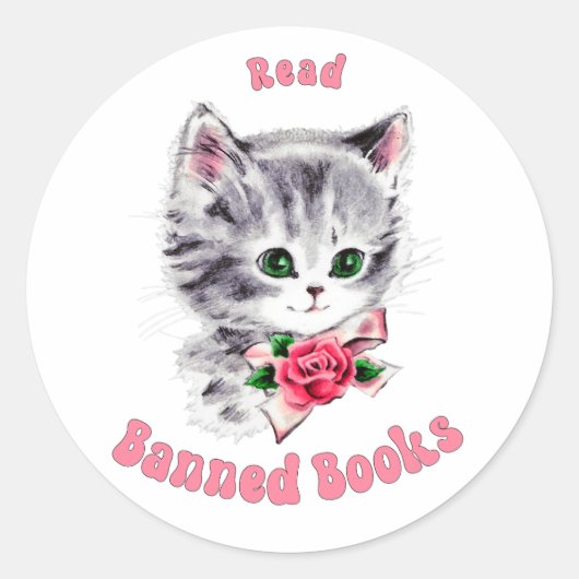 Schattigee Retro Cat - Lees verboden boeken Ronde Sticker (Voorkant)