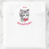 Schattigee Retro Cat - Lees verboden boeken Ronde Sticker (Tas)
