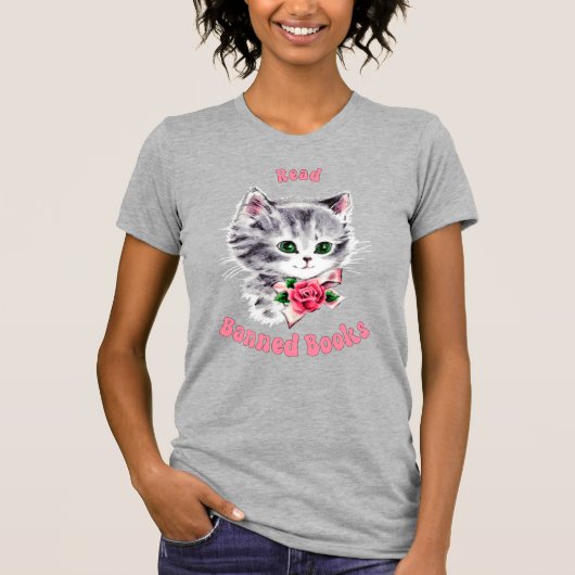 Schattigee Retro Cat - Lees verboden boeken T-shirt (Voorkant)