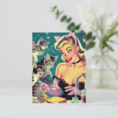 Schattigee Retro Cat Pin-up Briefkaart (Staand voorkant)