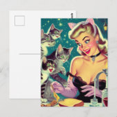 Schattigee Retro Cat Pin-up Briefkaart (Voorkant / Achterkant)
