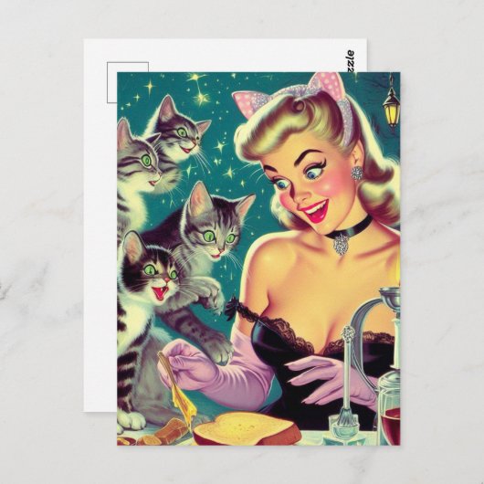 Schattigee Retro Cat Pin-up Briefkaart (Voorkant / Achterkant)