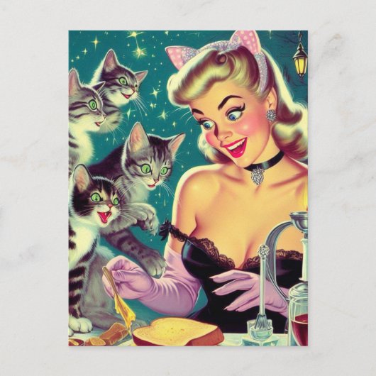 Schattigee Retro Cat Pin-up Briefkaart (Voorkant)