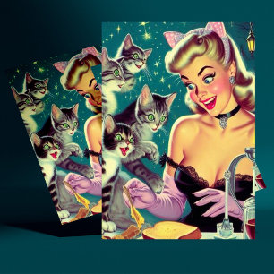 Schattigee Retro Cat Pin-up Briefkaart