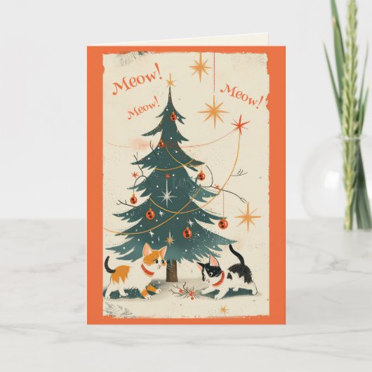 Schattigee Retro Cats 1950s Kerstboom Feestdagen Kaart (Voorkant)