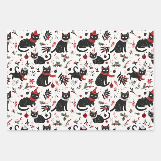 Schattigee Retro Cats Kerst Inpakpapier Vel (Voorkant)
