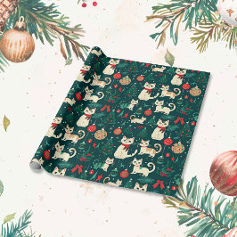 Schattigee Retro Cats op Black Christmas Cadeaupapier