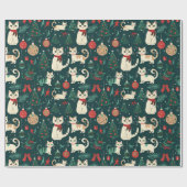 Schattigee Retro Cats op Black Christmas Cadeaupapier (Vlak)