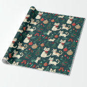 Schattigee Retro Cats op Black Christmas Cadeaupapier (Uitgerold)