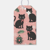 Schattigee Retro Cats op Roze Kerstmis Cadeaulabel (Voorkant)