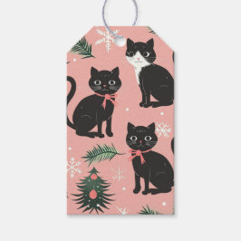 Schattigee Retro Cats op Roze Kerstmis Cadeaulabel