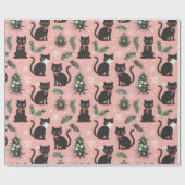 Schattigee Retro Cats op Roze Kerstmis Cadeaupapier (Vlak)