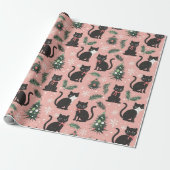 Schattigee Retro Cats op Roze Kerstmis Cadeaupapier (Uitgerold)