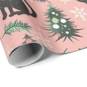 Schattigee Retro Cats op Roze Kerstmis Cadeaupapier (Rol Hoek)