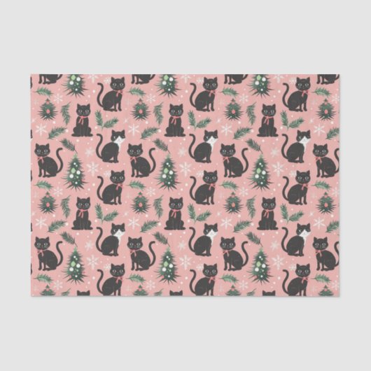 Schattigee Retro Cats op Roze Kerstmis Tissuepapier (Voorkant)