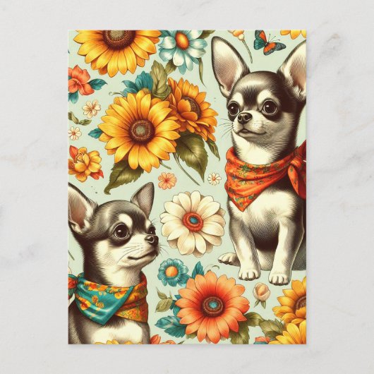 Schattigee Retro Chihuahua Illustratie Briefkaart (Voorkant)