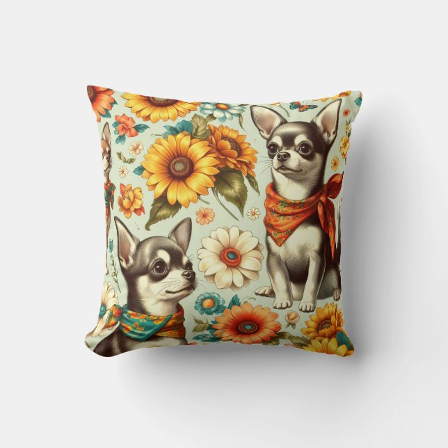 Schattigee Retro Chihuahua Illustratie Kussen (Voorkant)