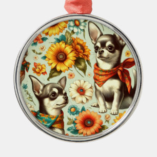 Schattigee Retro Chihuahua Illustratie Metalen Ornament