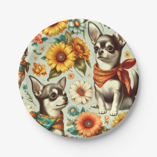 Schattigee Retro Chihuahua Illustratie Papieren Bordje (Voorkant)