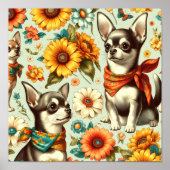 Schattigee Retro Chihuahua Illustratie Poster (Voorkant)