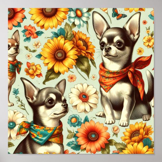 Schattigee Retro Chihuahua Illustratie Poster (Voorkant)