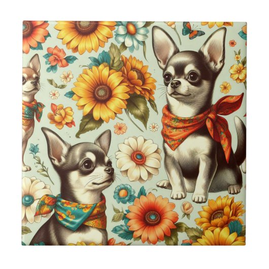 Schattigee Retro Chihuahua Illustratie Tegeltje (Voorkant)