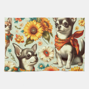 Schattigee Retro Chihuahua Illustratie Theedoek