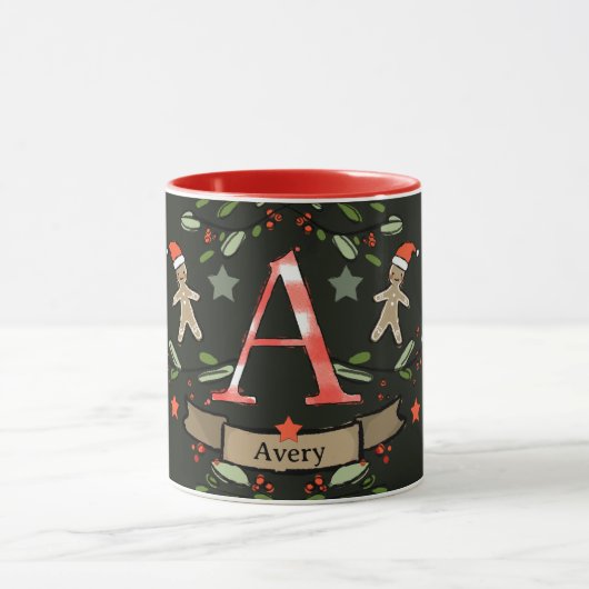 Schattigee Retro Christmas Monogram "A" met naam Mok (Midden)