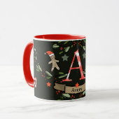 Schattigee Retro Christmas Monogram "A" met naam Mok (Voorkant links)
