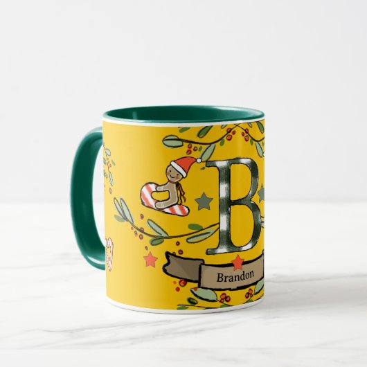 Schattigee Retro Christmas Monogram "B" met naam Mok (Voorkant links)