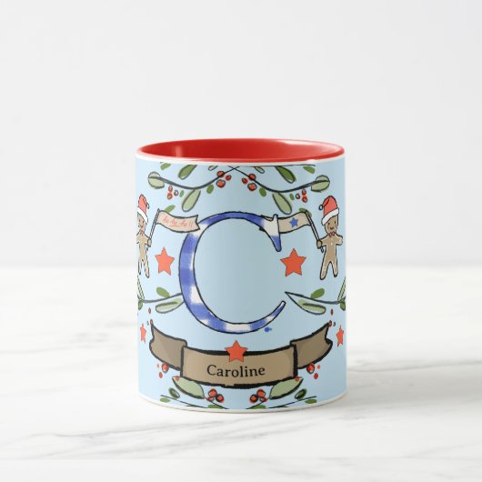 Schattigee Retro Christmas Monogram "C" met naam Mok (Midden)