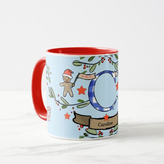 Schattigee Retro Christmas Monogram "C" met naam Mok (Voorkant links)
