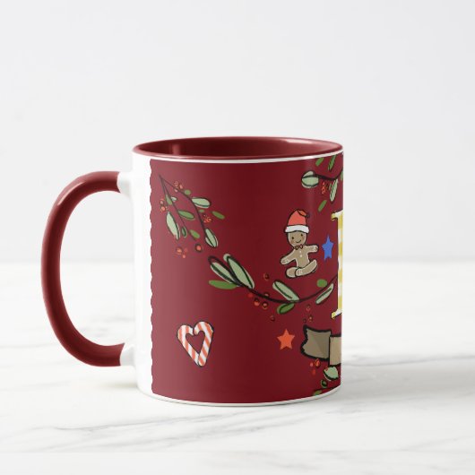 Schattigee Retro Christmas Monogram "D" met naam Mok (Links)
