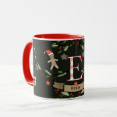 Schattigee Retro Christmas Monogram "E" met naam Mok (Voorkant links)