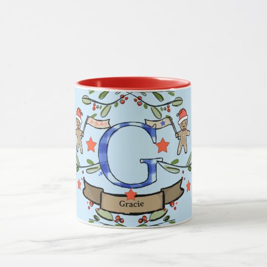 Schattigee Retro Christmas Monogram "G" met naam Mok (Midden)