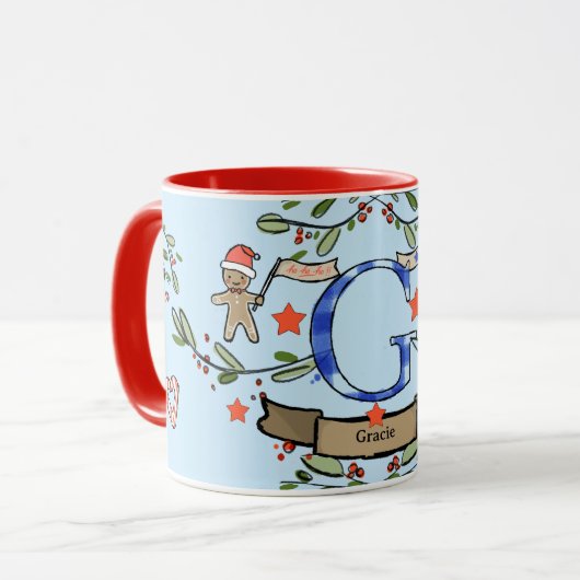 Schattigee Retro Christmas Monogram "G" met naam Mok (Voorkant links)