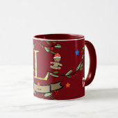 Schattigee Retro Christmas Monogram "L" met naam Mok (Voorkant rechts)