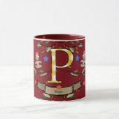 Schattigee Retro Christmas Monogram "P" met naam Mok (Midden)