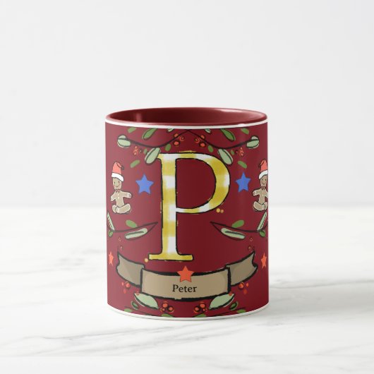 Schattigee Retro Christmas Monogram "P" met naam Mok (Midden)