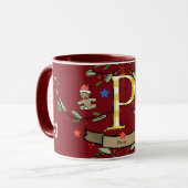 Schattigee Retro Christmas Monogram "P" met naam Mok (Voorkant links)