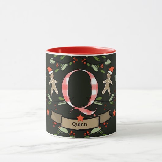 Schattigee Retro Christmas Monogram "Q" met naam Mok (Midden)